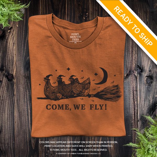 Ready to Ship! Come, We Fly! Halloween Chicken Tshirts
