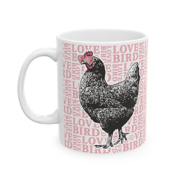 Love Bird in Pink - Chicken wearing sunglasses – Ceramic Mug 11oz - Image 2