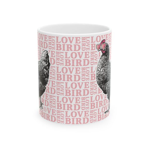 Love Bird in Pink - Chicken wearing sunglasses – Ceramic Mug 11oz - Image 3